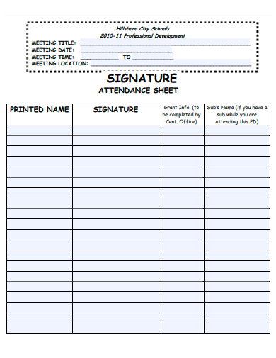 signature attendance sheet template