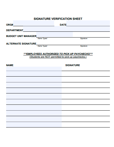 signature verification sheet template