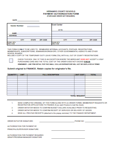 simple payment authorization form