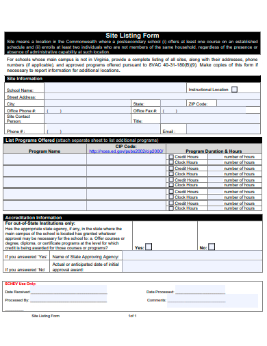 site listing form template