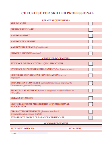 skilled professional checklist template