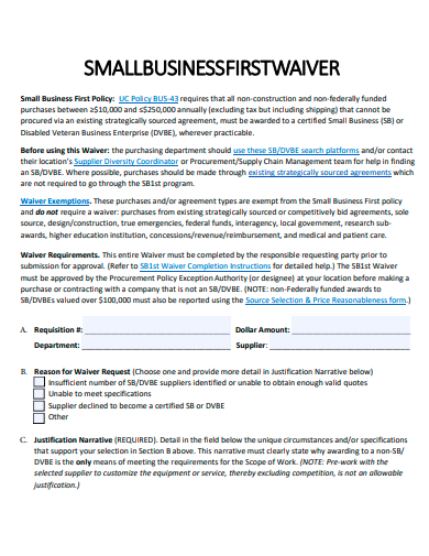 small business first waiver template