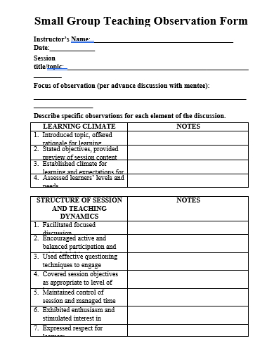small group teaching observation form template