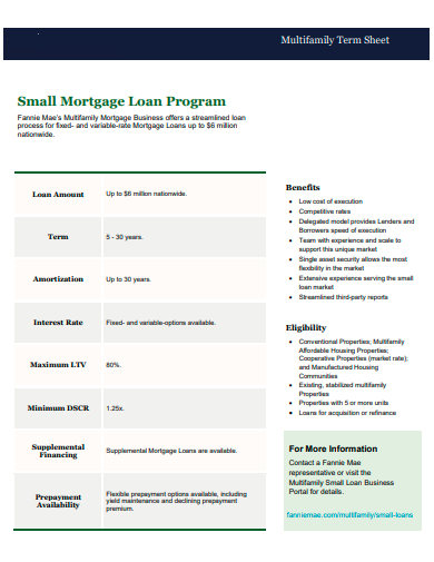 small mortgage loan program term sheet template1