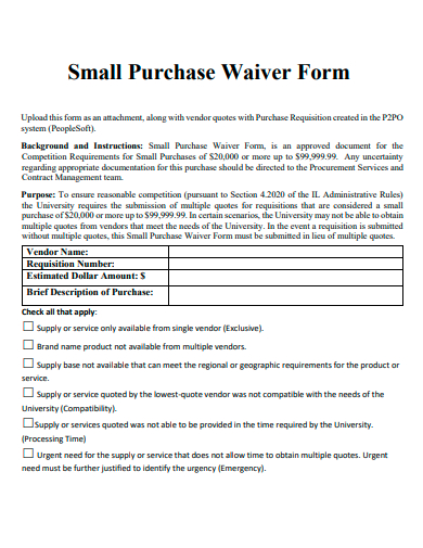 small purchase waiver form template