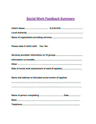social work feedback summary template