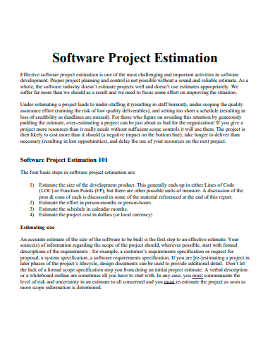 software project estimation template