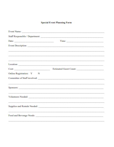 special event planning form