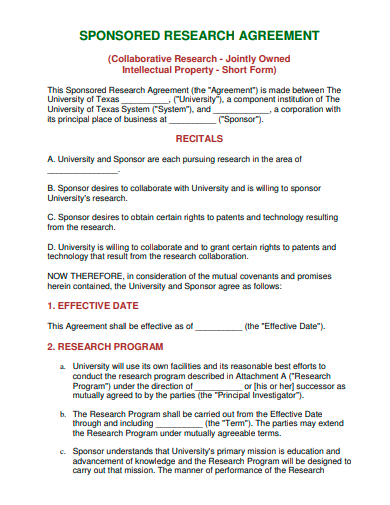 sponsored research agreement template