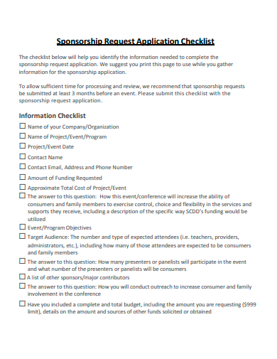 sponsorship request application checklist template
