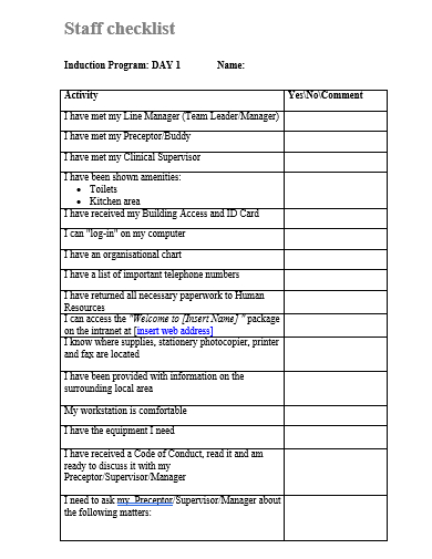 staff checklist in doc