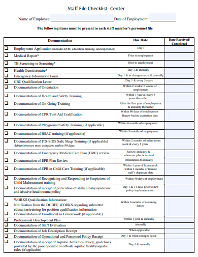 staff file checklist template