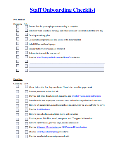 staff onboarding checklist template