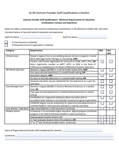staff qualifications checklist template