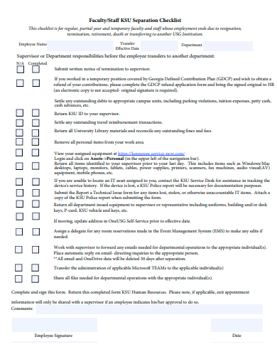 staff separation checklist template