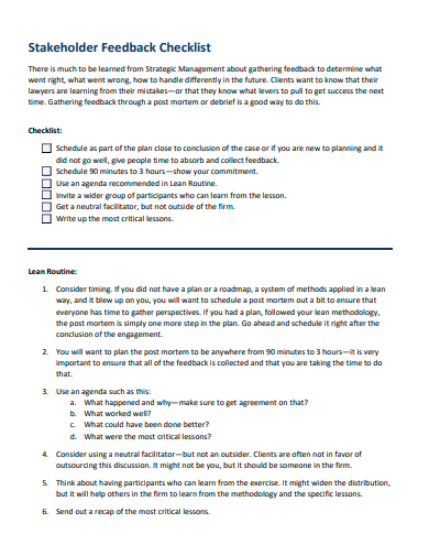 stakeholder feedback checklist template