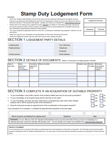 stamp duty lodgement form template