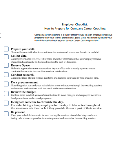 standard employer checklist template
