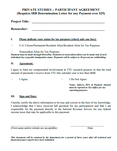 standard participant agreement template