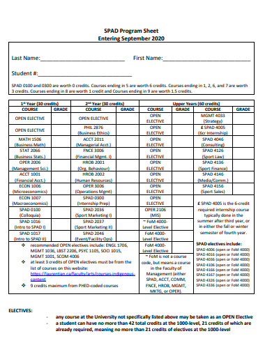 standard program sheet template