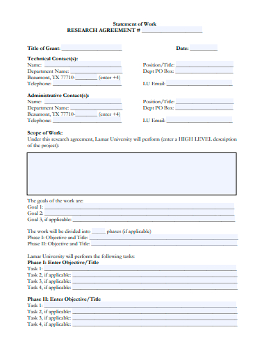 statement of work research agreement template