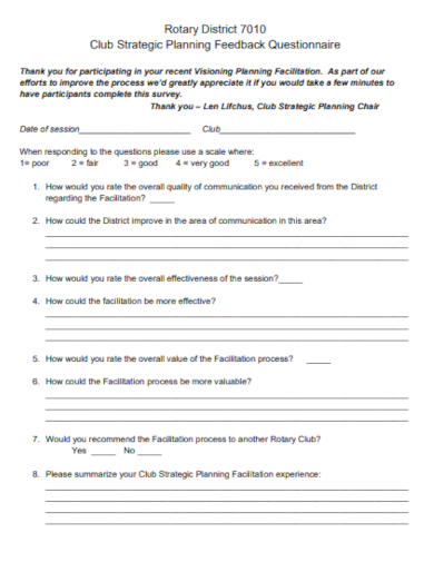 strategic planning feedback questionnaire