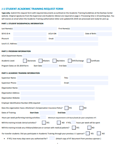 student academic training request form template