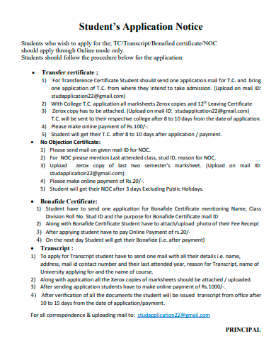 student application notice template