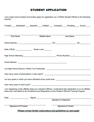 student application template