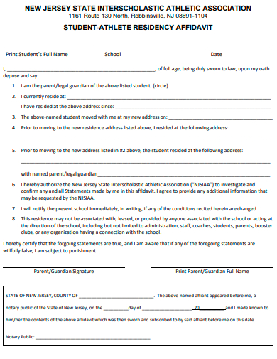 student athlete residency affidavit template