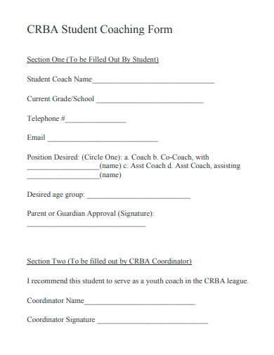 student coaching form template