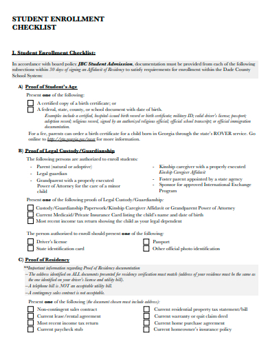 student enrollment checklist template