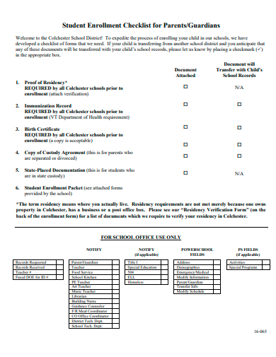 student enrollment checklist for parent template