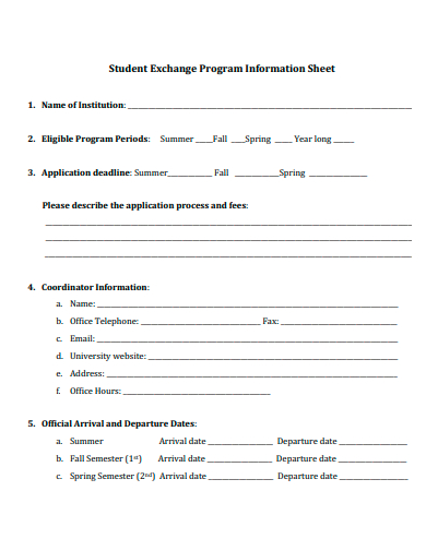 student exchange program information sheet template