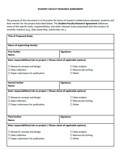 student faculty research agreement template
