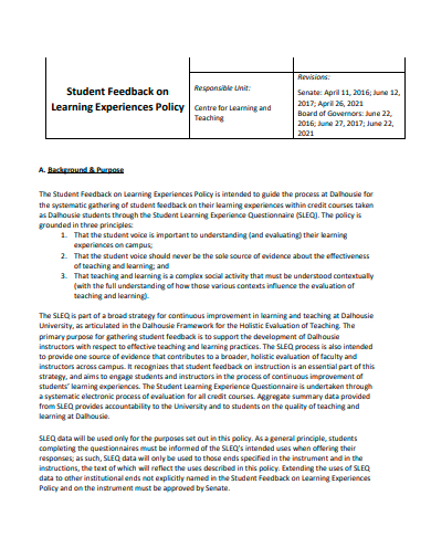 student feedback learning experience policy template