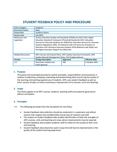student feedback policy and procedure template
