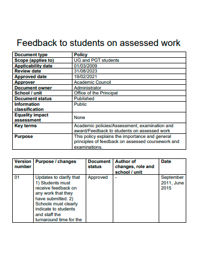 student feedback policy in pdf