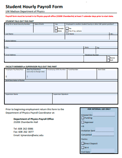 student hourly payroll form template