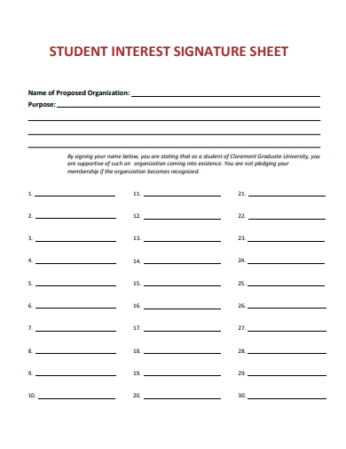 student interest signature sheet template