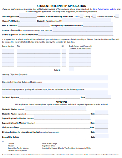 student internship application template