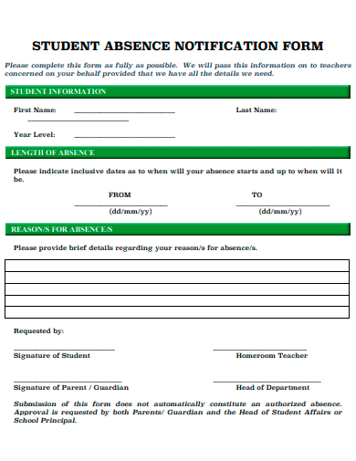 student notification form template