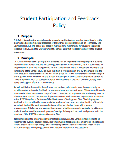 student participation and feedback policy template