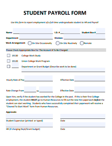 student payroll form template