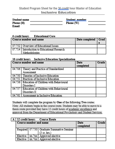 student program sheet template
