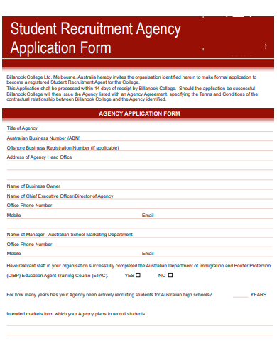 student recruitment agency application form template