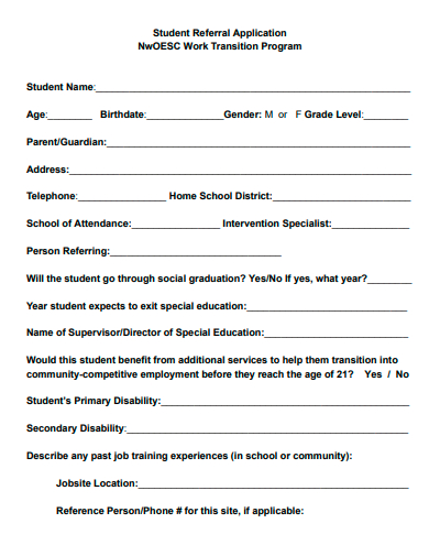 student referral application template