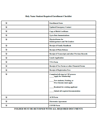 student required enrollment checklist template