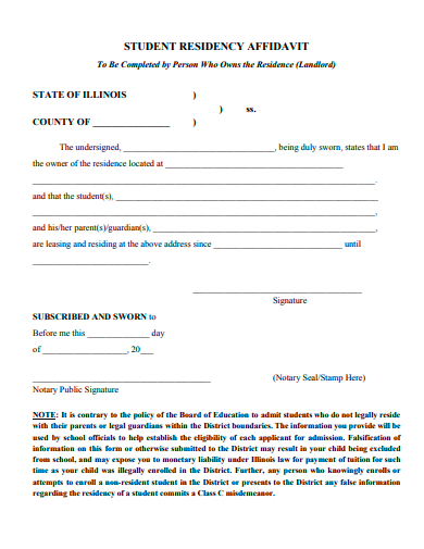 student residency affidavit template