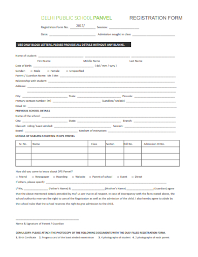 student school registration form